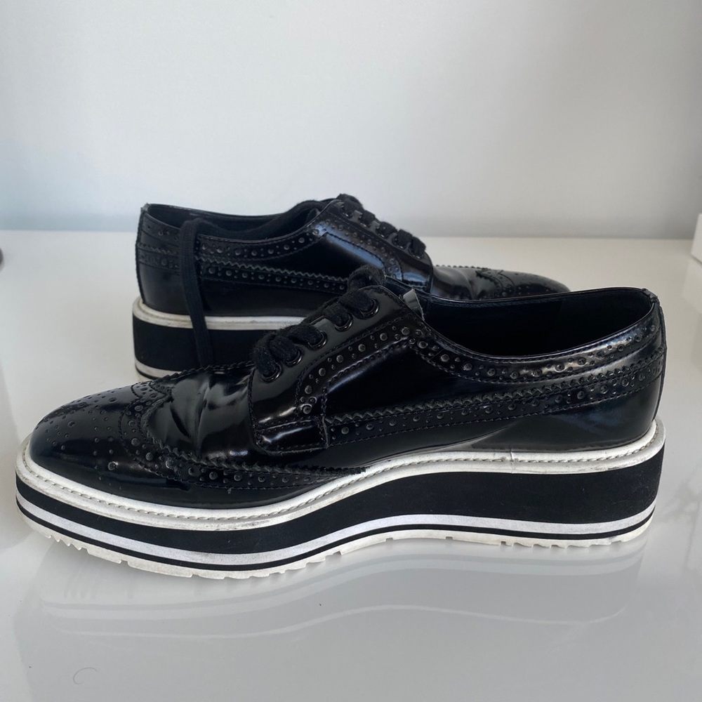 SOLD - Prada SS 2011 Black Brushed Leather Wingtip Brogues Derby Creeper 37/ - Picture 6 of 16